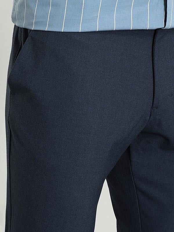 Indian Terrain Men's Comfort Fit Solid Navy Trousers